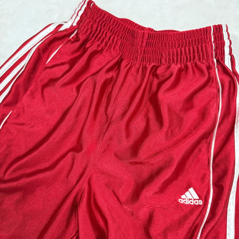 Adidas Mens Red White 3 Stripe Basketball Shorts Elastic Waist AZB001 Size Small